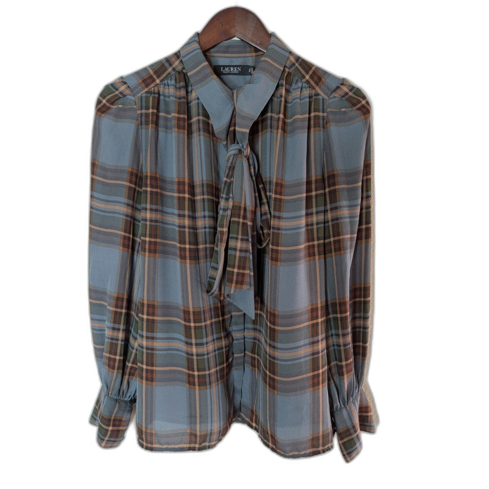 Lauren Ralph Lauren Plaid Tie Neck Women's SP Preppy